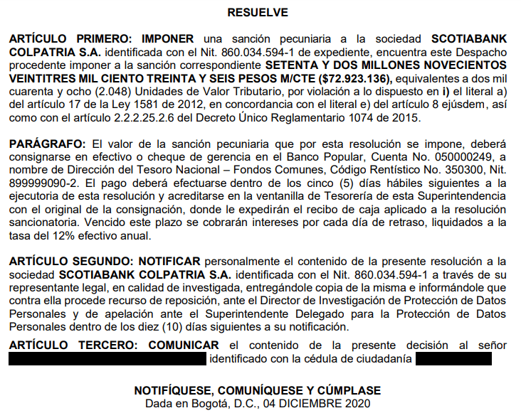 Multan A Scotiabank Colpatria Por Incumplir Ley De Proteccion De Datos Forbes Colombia