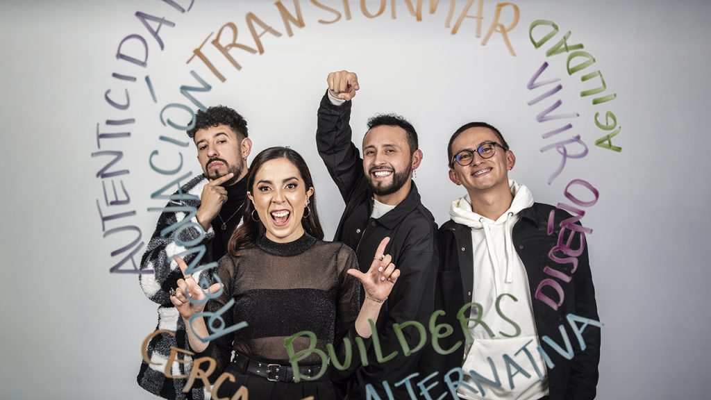 Santiago Zuñiga, Valria Castro, Jimmy Chaparro y Jhony Blanco. emprendimientos - 30 under 30 Forbes Colombia.30 promesas de los negocios 2023. ilustracion: Veronica Londoño.